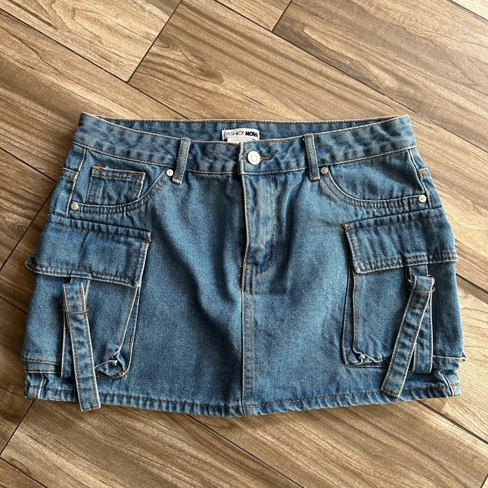 Fashion Nova Blue Cargo Mini Skirt
